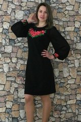 Чорна ефектна сукня з вишивкою "Подих троянди" із трикотажу для жінок (PL-009-061-Tr-blk), 42