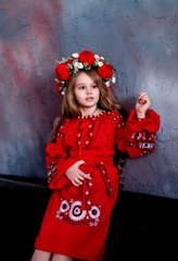 Вышитое яркое красное платье для девочки (OS-0110), 2 года, габардин