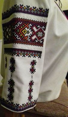 Полотняная вышиванка с колоритным украинским орнаментом для женщин (GNM-01939), 40, домотканое полотно белое