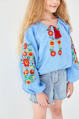 Вышиванка для девочки "Цветы" с яркой вышивкой (mrg-rd205m-8888), 140, габардин