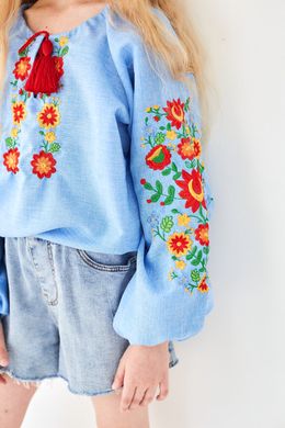 Вышиванка для девочки "Цветы" с яркой вышивкой (mrg-rd205m-8888), 140, габардин