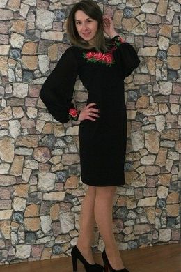 Чёрное эффектное платье с вышивкой "Дыхание розы" из трикотажа для женщин (PL-009-061-Tr-blk), 42