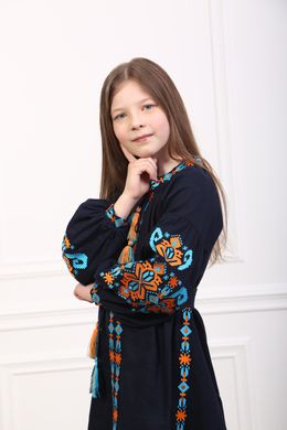 Вишите плаття темно-синє для дівчинки Врода 2 (PLd-135-179-L), 116, льон