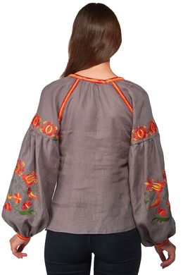 Жіноча вишита блуза з кольоровою вишивкою Gray UKR-5156, 48, льон
