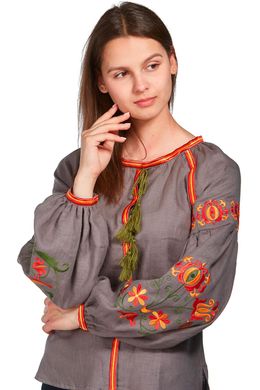 Жіноча вишита блуза з кольоровою вишивкою Gray UKR-5156, 48, льон