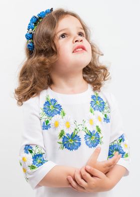 Белоснежное платье с вышивкой "Васильковые мечты" из оникса для девочек (PLs-104-017-O), 110