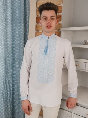 Стильна чоловіча вишита сорочка з довгими рукавами (chsv-73-01), 40, льон