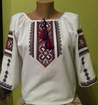 Полотняна вишиванка з колоритним українським орнаментом для жінок (GNM-01939), 40, домоткане полотно біле