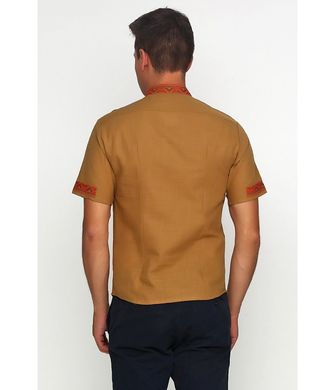 Мужская рубашка горчичного цвета с вышивкой красного и коричневого цвета (М-418-18), 46