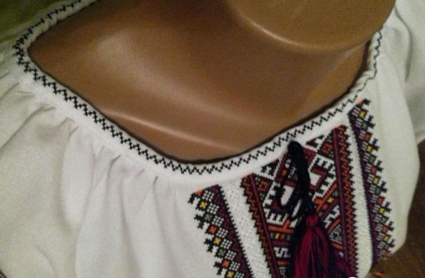 Полотняная вышиванка с колоритным украинским орнаментом для женщин (GNM-01939), 40, домотканое полотно белое