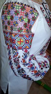 Полихромная вышиванка "Колоритная" из домотканого полотна для женщин (GNM-01835), 40, домотканое полотно белое