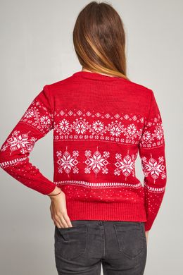 Рождественский женский красный свитер с оленями (UKRS-8848), XS, шерсть, акрил