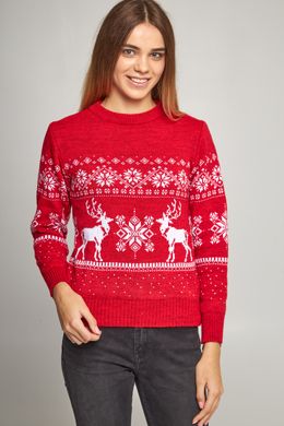 Різдвяний жіночий червоний светр з оленями (UKRS-8848), XS, шерсть, акрил