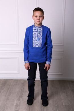 Вишиванка синяя для мальчика Лабиринт (SRd-452-156-L), 140, лен