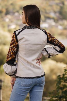 Жіноча вишита блуза з довгими рукавами (B-062-01), 40, льон