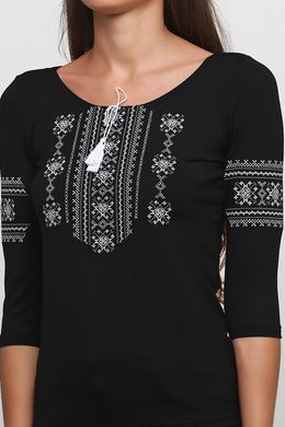 Женская черная вышитая крестиком футболка (М-711-25), S
