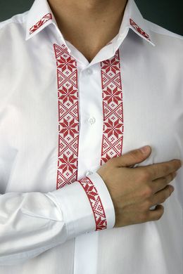 Бесподобная классическая вышиванка с красным национальным орнаментом для мужчин (УМД-0004), S