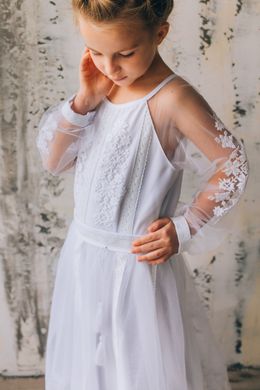 Вишита біла сукня для дівчат (D-141-01-d), 26, тіар, євро-сітка, кружево