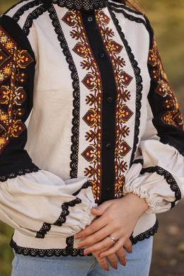 Жіноча вишита блуза з довгими рукавами (B-062-01), 40, льон