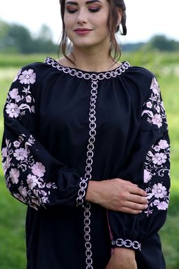 Шикарная черная вышиванка для женщин "Бохо" (GNM-02081), 40, лен черного цвета