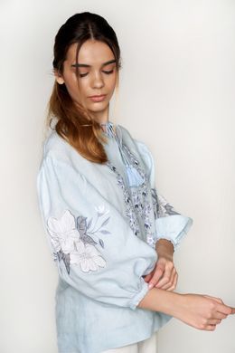 Жіноча блуза з аплікацією Pale Blue UKR-5205, XL, льон