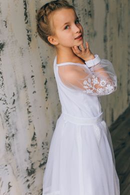 Вышитое белое платье для девочек (D-141-01-d), 26, тиар, евро-сетка, кружево