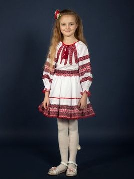 Дівочий красивий костюмчик білого кольору із рубашечної тканини з багатою вишивкою (gk-81-78), 26