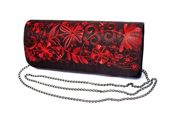 Потрясающий тиар-габардиновый клатч чёрного цвета с красным орнаментом "Романтика" для женщин (KL-011-126-red)
