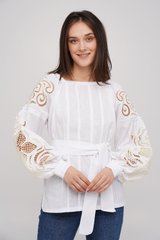 Вышиванка, женская вышитая блузка на белом льне (GNM-02722), 40, лён