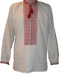 Рубашка "Староукраинская" из льна или полотна с вышивкой ручной работы для мужчин (GNM-00295), 40, домотканое полотно