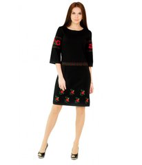 Черное современное женское платье с красной вышивкой (М-1035), 40-42
