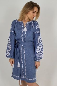 Красиве стильне жіноче вишите плаття "Бохо" (GNM-02289), 42, льон голубий