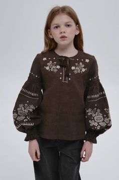 ВИШИВАНКА ДЛЯ ДІВЧИНКИ "ГУЛІ-ГУЛІ" З ШОКОЛАДНОГО ЛЬОНУ (VUT-0317), 110, льон