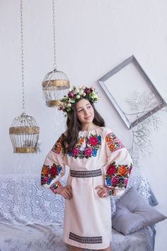 Вишите рожеве плаття для дівчинки (OS-0175), 6 років, домоткане полотно