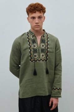 ЧОЛОВІЧА ВИШИВАНКА "ГУЛІ-ГУЛІ" ШОКОЛАДНОГО КОЛЬОРУ (VUT-1323), XS|44, льон