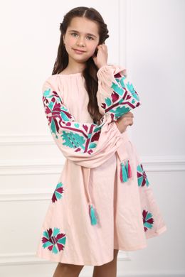 Вышитое платье розовое для девочек Магия (PLd-133-175-L), 116, лен