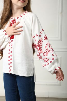 Вишиванка біла з червоною вишивкою для дівчинки Мереживні сни (BLd-334-181-L), 116, льон