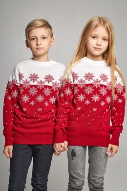 Червоні парні в'язані дитячі светри Сніжинки (UKRS-6625-6625), шерсть, акрил