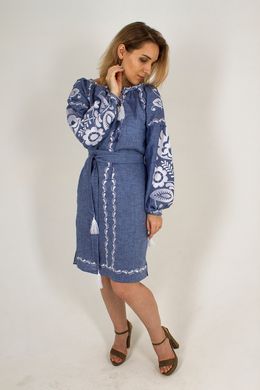 Красиве стильне жіноче вишите плаття "Бохо" (GNM-02289), 42, льон голубий
