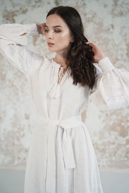 Біла довга сукня Грація із натурального льону з вишивкою для жінок (PL-031-152-L), 42