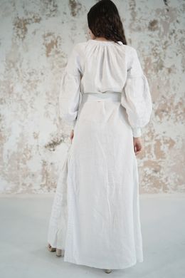 Біла довга сукня Грація із натурального льону з вишивкою для жінок (PL-031-152-L), 42