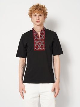 Вишита футболка чоловіча чорна "Козацька" (LS-94112121-44), M, бавовна