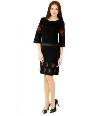 Чорна сучасна жіноча сукня з червоною вишивкою (М-1035), 40-42