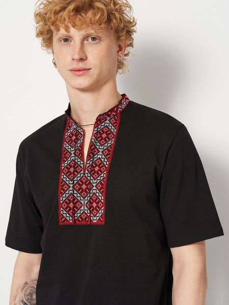 Вишита футболка чоловіча чорна "Козацька" (LS-94112121-44), M, бавовна