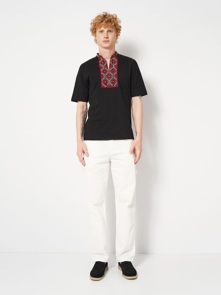 Вишита футболка чоловіча чорна "Козацька" (LS-94112121-44), M, бавовна
