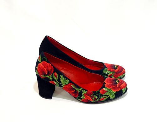 Женские изысканные туфли из натуральной кожи "Маковое безумие" с вышивкой ручной работы (AM-1000), 36