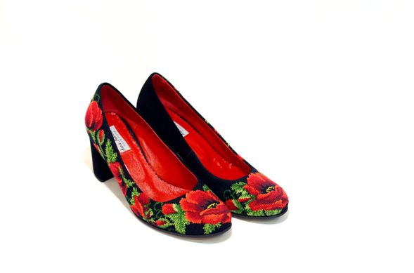 Женские изысканные туфли из натуральной кожи "Маковое безумие" с вышивкой ручной работы (AM-1000), 36