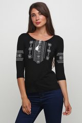 Женская черная вышитая крестиком футболка (М-711-25), XL