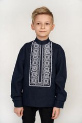 Дитяча вишиванка для хлопчика синя UKR-0140, 146, льон