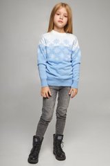 Вязаный голубой свитер Снежинки для девочки (UKRS-6626), 122, шерсть, акрил